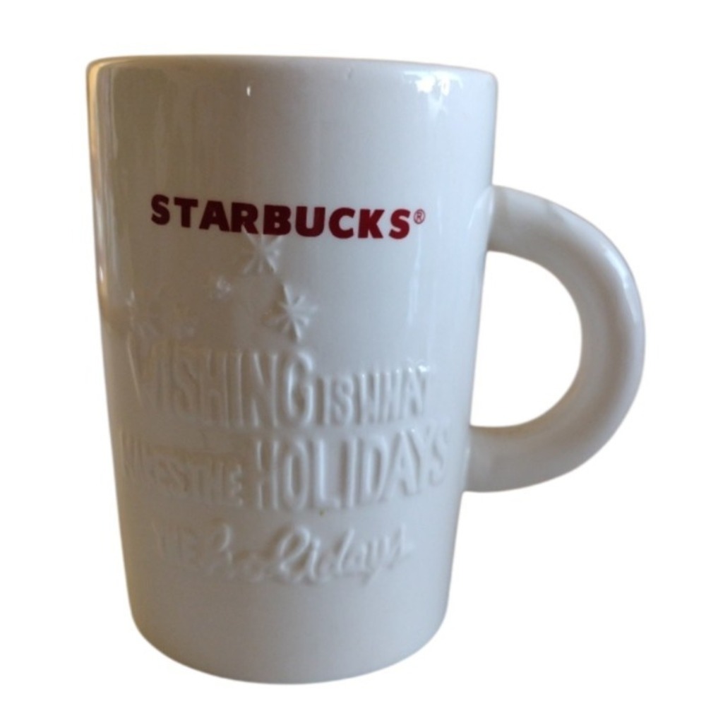 2010 Starbucks Coffee Mug Holiday Wishing  White/ Red Cup‎ 10 oz  G14